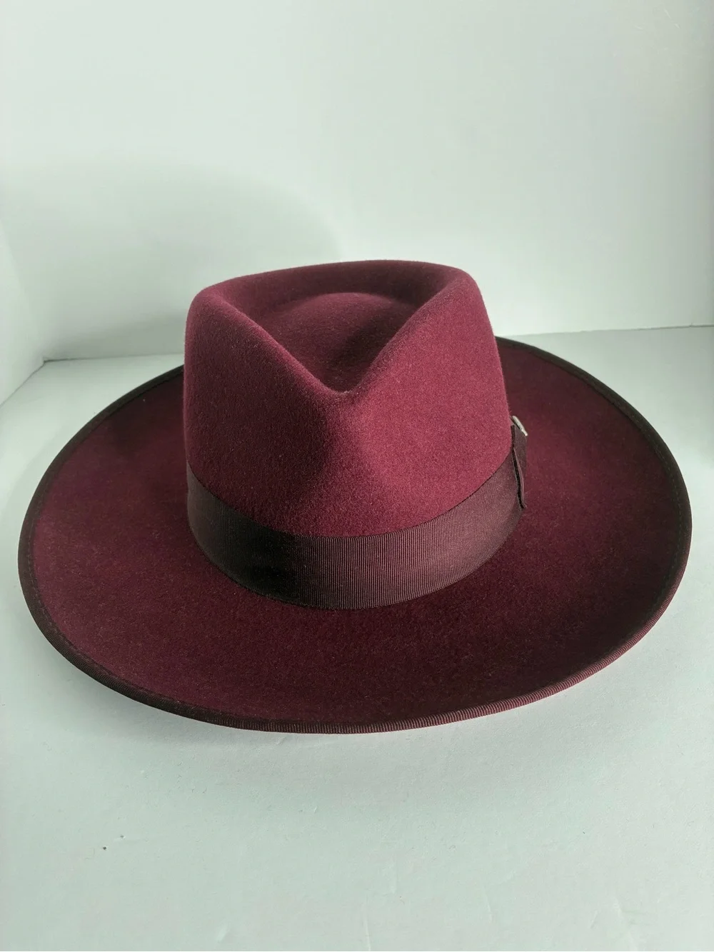 Burgundy Wool Fedora Hat - Classic Wide Brim
